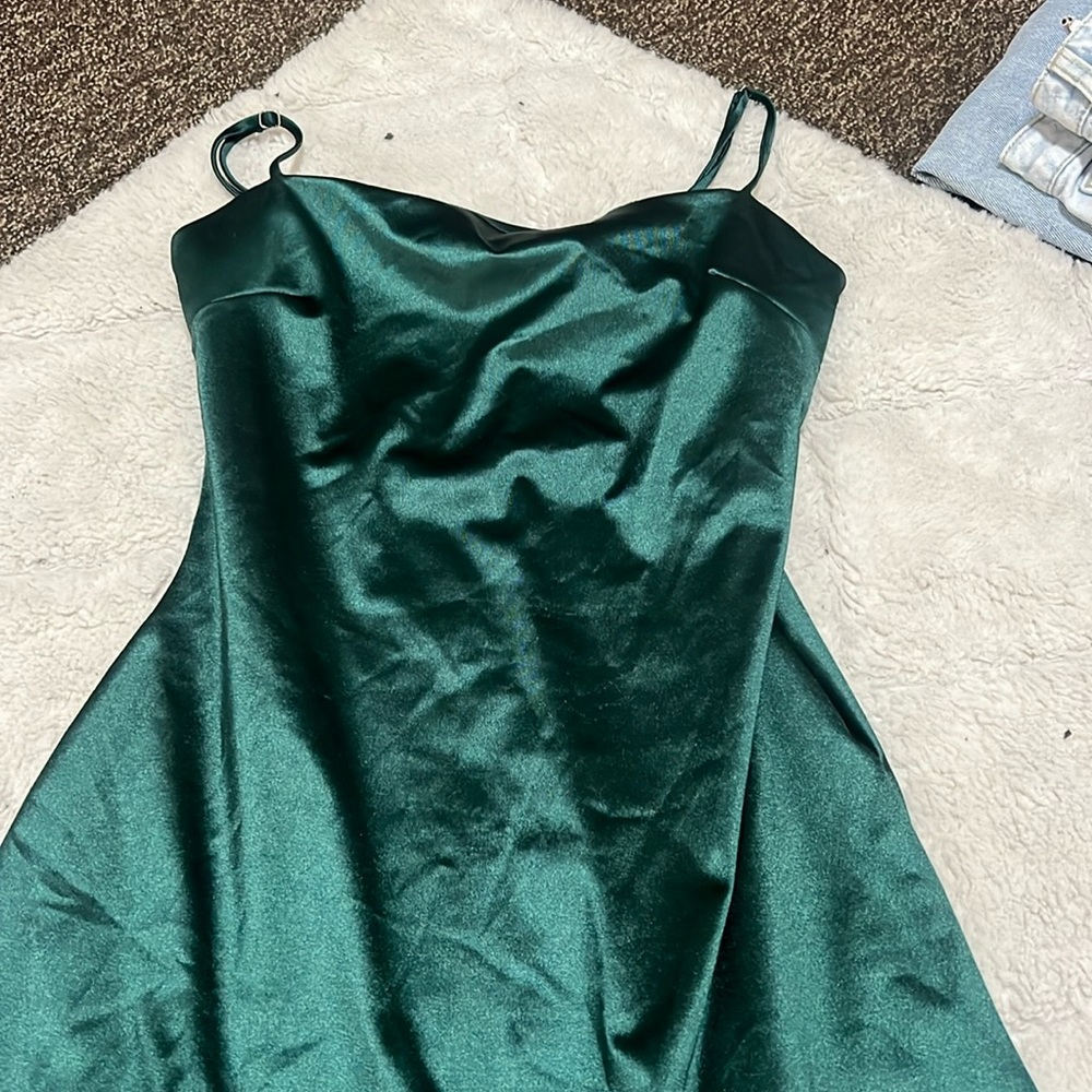 green silk dress